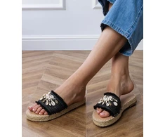 Juodos pintos espadrilės šlepetės su kriauklėmis moterims