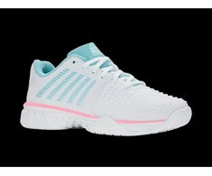 K-swiss EXPRSLIGHT3 HB PADEL balti/švelniai neoniniai mėlyni/neoniniai kramtomosios gumos spalvos sportiniai bateliai (98900-146-M)