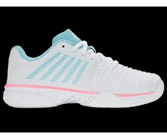 K-swiss EXPRSLIGHT3 HB PADEL balti/švelniai neoniniai mėlyni/neoniniai kramtomosios gumos spalvos sportiniai bateliai (98900-146-M)