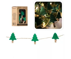 Kalėdinė LED girlianda su mediniais segtukais „Eglutės“, 10 LED, 2,2 m