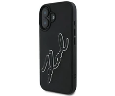 Karl Lagerfeld KLHCP16S3DRKSDLK Apple iPhone 16 6.1″ juodos spalvos kietas dėklas 3D Rubber Signature