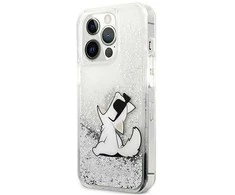 Karl Lagerfeld blizgantis Choupette dėklas iPhone 13 Pro Max - sidabrinis