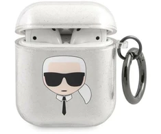 Karl Lagerfeld Blizgučių dėklas "Karl's Head" AirPods 1/2 - sidabrinis