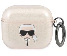 Karl Lagerfeld Blizgučių dėklas su Karlo galvos motyvu AirPods 3 - Auksinis