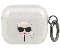 Karl Lagerfeld Blizgučių dėklas su Karlo galva AirPods 3 - sidabrinis