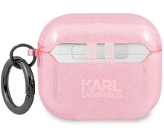 Karl Lagerfeld Blizgučių Dėklas su Karolio Galvos Atvaizdu AirPods 3 - Rožinis