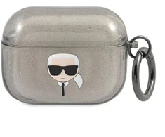 Karl Lagerfeld Blizgučių Karlo galvos dėklas AirPods Pro - Juodas