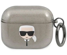 Karl Lagerfeld Blizgučių Karlo galvos dėklas AirPods 3 - Juodas