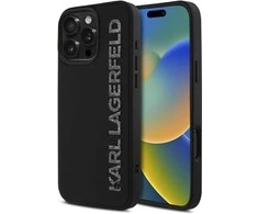 Karl Lagerfeld blizgus juodas 3D silikoninis dėklas iPhone 16 Pro