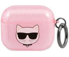 Karl Lagerfeld Choupette dėklas su blizgučiais AirPods 3 - Rožinis