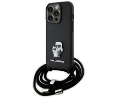 Karl Lagerfeld dėklas, skirtas iPhone 15 Pro 6,1 KLHCP15LSAKCPSK juodas HC Saffiano KC Metal Pin Crossbody