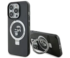 Karl Lagerfeld KLHMP14LHMRSKCK Apple iPhone 14 Pro 6.1″ juodos spalvos kietas dėklas Ring Stand Karl&amp;Choupettte Ma