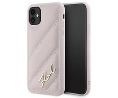 Karl Lagerfeld KLHCN61PQDSMGP Apple iPhone 11 / Xr 6.1″ rožinės spalvos kietas dėklas Diagonal Quilted Script