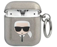 Karl Lagerfeld KLA2UKHGK AirPods dėklas juodos spalvos Glitter Karl`s Head