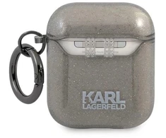 Karl Lagerfeld Gliterinis dėklas su Karl'o galvos atvaizdu, skirtas AirPods 1/2 - Juodas
