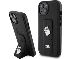 Karl Lagerfeld KLHCP15MGSACHPK Apple iPhone 15 Plus / 14 Plus 6.7″ juodos spalvos kietas dėklas Gripstand Saffiano