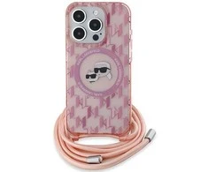 Karl Lagerfeld IML Crossbody Monogram Karl &amp; Choupette Head MagSafe dėklas iPhone 15 Pro telefonui - rausvas