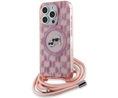 Karl Lagerfeld IML Crossbody Monogram Karl &amp; Choupette Head MagSafe dėklas iPhone 15 Pro telefonui - rausvas