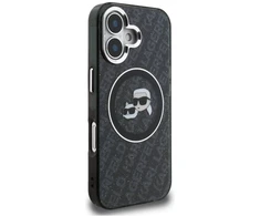 Karl Lagerfeld IML K&amp;CH Heads Repeated Logo MagSafe dėklas Apple iPhone 16 juodos spalvos