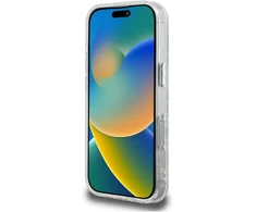 „Karl Lagerfeld IML“ blizgučiais ir „Karl &amp; Choupette Heads“ logotipu aprūpintas „MagSafe“ dėklas, skirtas „iPhone 16 Pro“ – pilkas