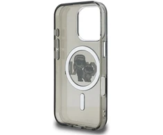 Karl Lagerfeld IML Glitter Karl and Choupette Sketch MagSafe dėklas Apple iPhone 16 Pro juodos spalvos