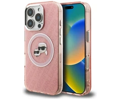 Karl Lagerfeld IML K&amp;CH Heads Repeated Logo MagSafe dėklas Apple iPhone 16 Pro Max rožinės spalvos