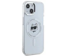 Karl Lagerfeld KLHMP15SHLSCHH Apple iPhone 15 6.1″ baltos spalvos kietas dėklas IML Metal Choupette Head MagSafe