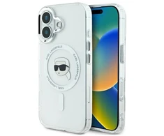Karl Lagerfeld KLHMP16MHLSKIH Apple iPhone 16 Plus 6.7″ baltos spalvos kietas dėklas IML Metal Karl Head MagSafe
