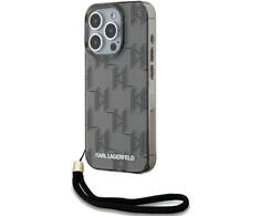 Karl Lagerfeld KLHCP15LHKDPNSK Apple iPhone 15 Pro 6.1″ juodos spalvos kietas dėklas IML Mono KL Pattern & Cord
