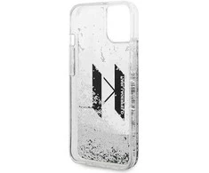 Karl Lagerfeld Liquid Glitter Big KL dėklas iPhone 14 telefonui - sidabrinis