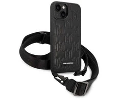 Dėklas Karl Lagerfeld Monogram Plaque Logo Strap Case for iPhone 14 / 15 / 13 6.1" - Juodas
