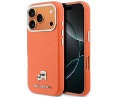 Karl Lagerfeld dėklas, skirtas IPHONE 17 Pro Max, suderinamas su MagSafe KLHMP17X6PFKCLO (PU FW W/ K&amp;C Head Pin), oranžinis