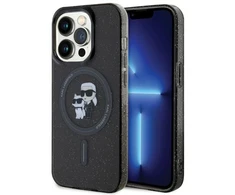 Karl Lagerfeld KLHMP15LHGKCNOK Apple iPhone 15 Pro 6.1″ juodos spalvos kietas dėklas Karl&Choupette Glitter MagSaf