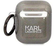 Karl Lagerfeld KLA2HNKCTGK Airpods 1/2 dėklas, juodas/juodas su blizgučiais, Karl&amp;Choupette