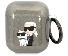 Karl Lagerfeld KLA2HNKCTGK Airpods 1/2 dėklas juodos spalvos Glitter Karl&Choupette