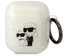 Karl Lagerfeld KLA2HNKCTGT Airpods 1/2 dėklas, permatomas su blizgučiais Karl &amp; Choupette