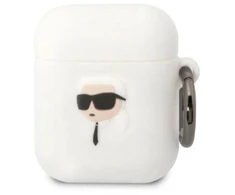 Karl Lagerfeld KLA2RUNIKH AirPods 1/2 apsauginis dėklas baltas, silikoninis, su 3D Karl'o galva