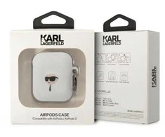 Dėklas Karl Lagerfeld KLA2RUNIKH AirPods 1/2 dangtelis baltas Silikoninis Karl Head 3D