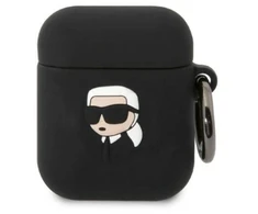 Karl Lagerfeld KLA2RUNIKK AirPods 1/2 dėklas juodas/juodas Silikonas Karl galva 3D