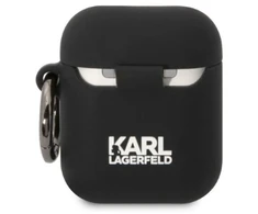 Karl Lagerfeld KLA2RUNIKK AirPods 1/2 dėklas juodas/juodas Silikonas Karl galva 3D