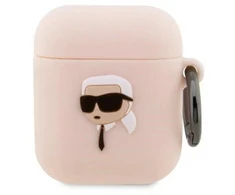 Karl Lagerfeld KLA2RUNIKP AirPods 1/2 dėklas, rožinis/rožinis, silikonas, su 3D Karl galva
