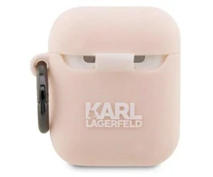 Karl Lagerfeld KLA2RUNIKP AirPods 1/2 dėklas, rožinis/rožinis, silikonas, su 3D Karl galva