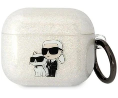 Karl Lagerfeld KLA3HNKCTGT Airpods 3 dėklas permatomas su blizgučiais Karl&amp;Choupette
