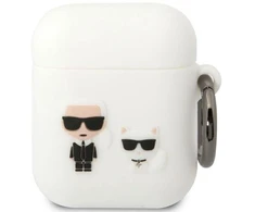 Karl Lagerfeld KLACA2SILKCW AirPods 1/2 dėklas baltos spalvos Silicone Karl &amp; Choupette