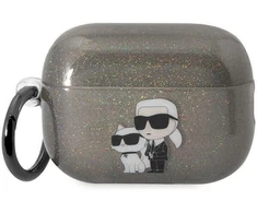 Karl Lagerfeld KLAP2HNKCTGK Airpods Pro 2 (2022/2023) dėklas juodos spalvos Glitter Karl&Choupette