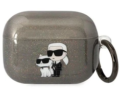 Karl Lagerfeld KLAPHNKCTGK Airpods Pro dėklas juodos spalvos Glitter Karl&Choupette