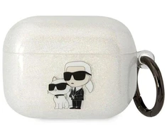 Karl Lagerfeld KLAPHNKCTGT Apsauginis dėklas Airpods Pro, permatomas, su blizgučiais, Karl &amp; Choupette