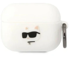 Karl Lagerfeld KLAPRUNCHH AirPods Pro apsauginis dėklas, balta/balta, silikoninis, Choupette Head 3D