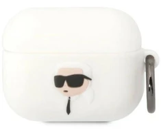 Karl Lagerfeld KLAPRUNIKH AirPods Pro dėklas, baltas, silikono, 3D Karl Head