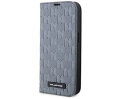 Karl Lagerfeld KLBKP14SSAKLHPG Apple iPhone 14 15 13 6.1″ bookdėklas sidabrinis Saffiano Monogram